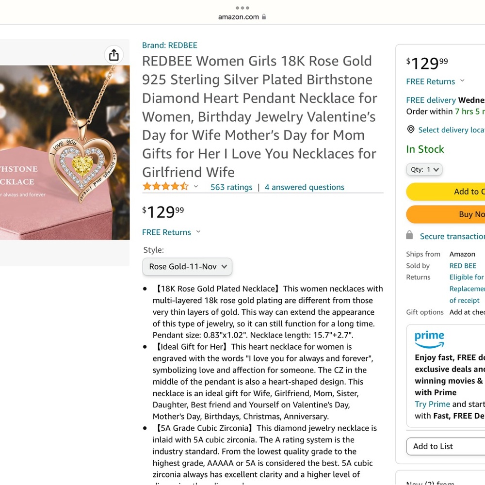 💖See New Listing💖 Redbee November Birthstone Heart Necklace New - Picture 13 of 16
